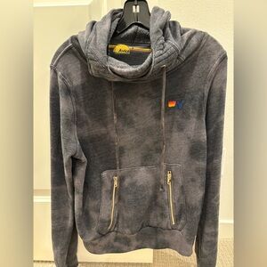 Aviator Nation Black Tie-Dye Ninja Zip Up Sweatshirt, Size small